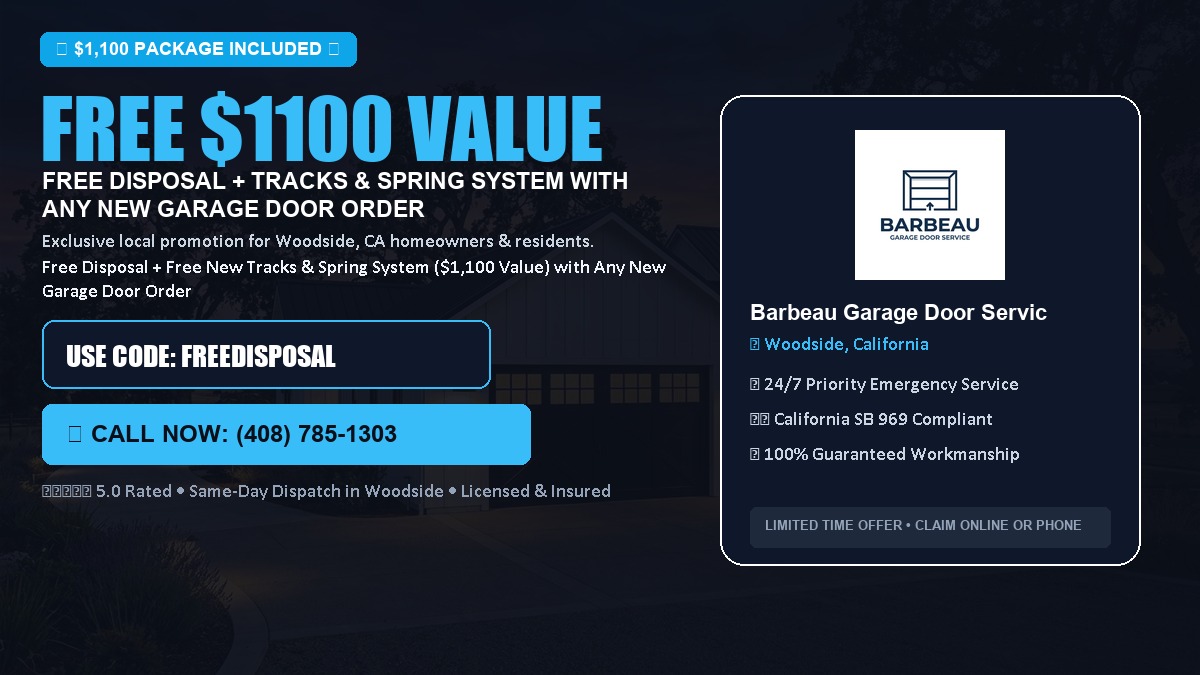 Free Disposal + Free New Tracks & Spring System with Any New Garage Door Order ($1100 Value) in Woodside, CA